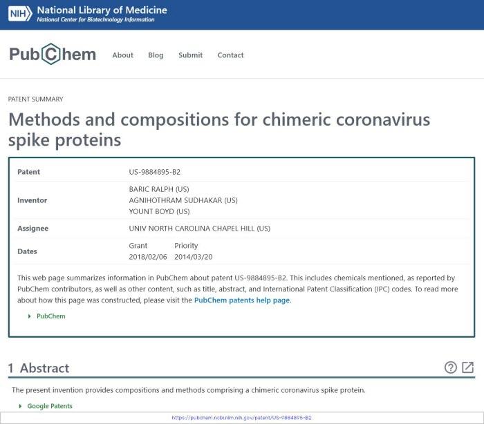 Ralphbaric Spikeprotein Patent Pubchem