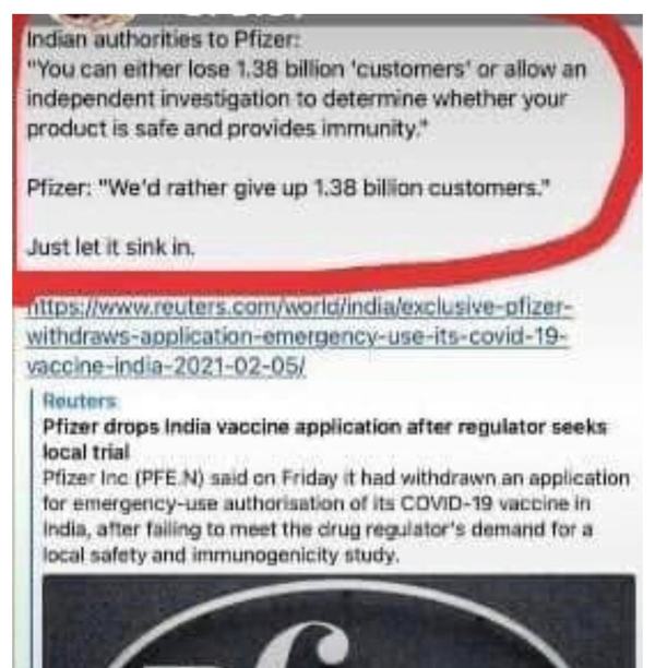 Reuters Pfizer Drops India