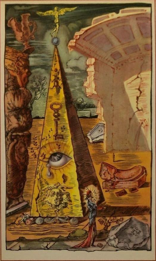 Salvador Dali Vintage Print 1948 "masonic Magic Eye Pyramid"