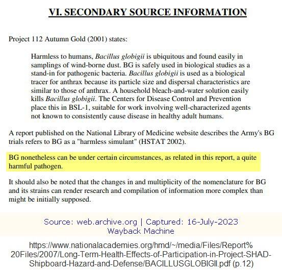 Long Term Health Effects Project Shad Bacillus P12